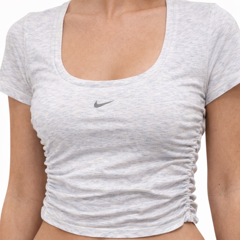 Nike Light Heather Gray Ruched Crop Top T-Shirt